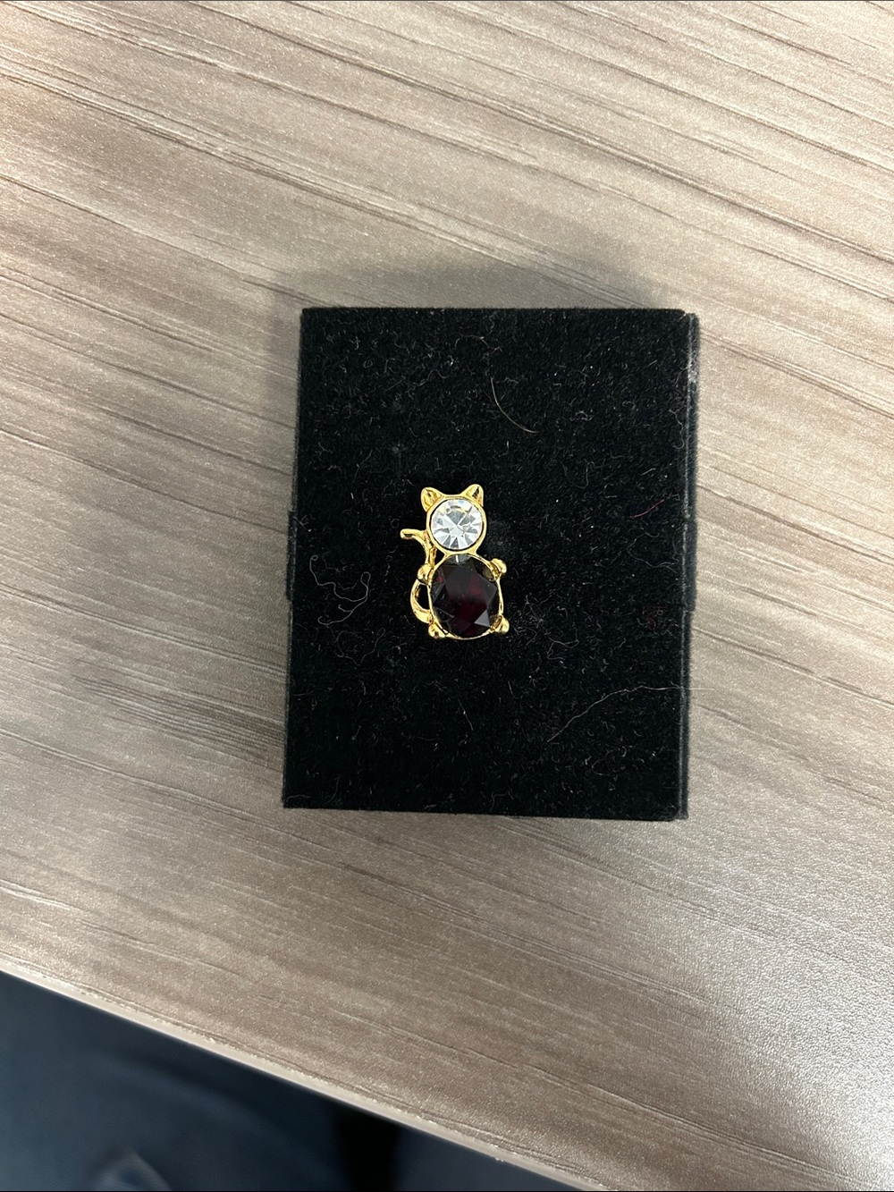Gold Cat Pendant with Clear and Deep Red Stones